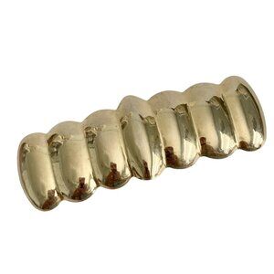 Vintage Gold Scallop Shrimp French Barrette 80s 90s Geometric Metal Leeza